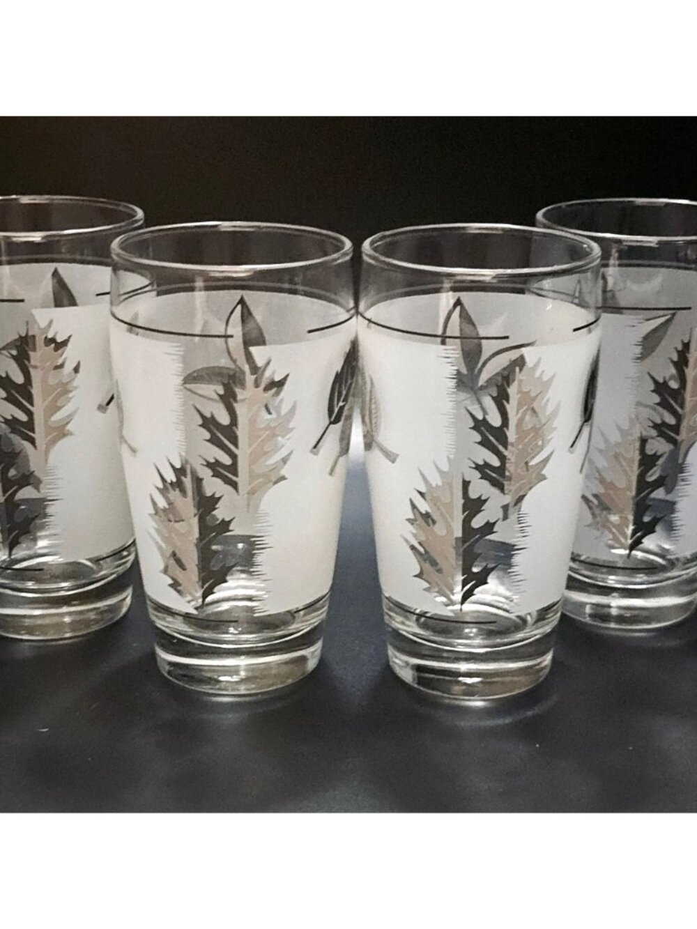 4 Libbey Silver Foliage Tumblers Glasses 5.5" vintage 10oz mid century Foliage f - Picture 5 of 7